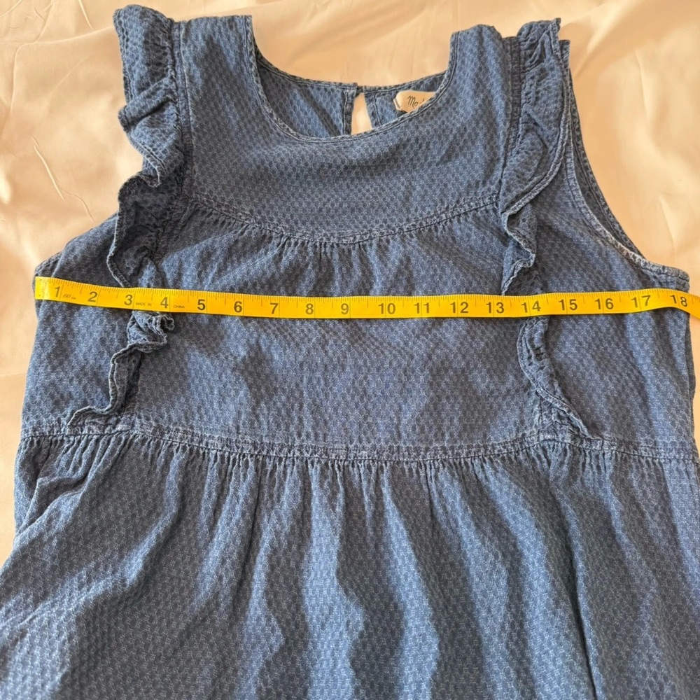 MADEWELL Women's L Indigo Blue Ruffled-Bodice Cotton Tiered Boho Midi Dress - Picture 4 of 7